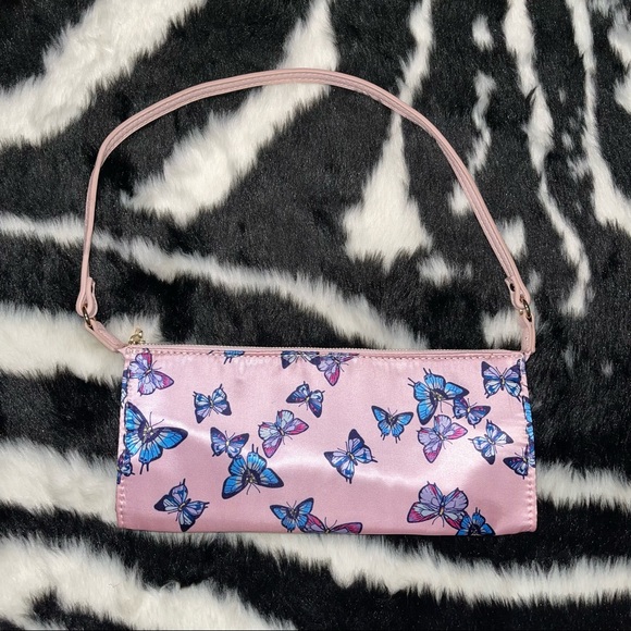 90s Satin Shoulder Bag In Butterfly Print - Picture 1 of 2